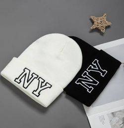 White & Black Pair Of New York Beanies For Men & Women
