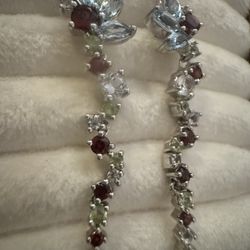 Sterling Silver Multi Gemstone Dangle Earrings
