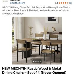 New set of 4 MECHYIN rustic wood dining chairs. Never opened