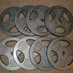 Weights 200lbs. 8 25 lbs plates New Condition. Fit 1" bar