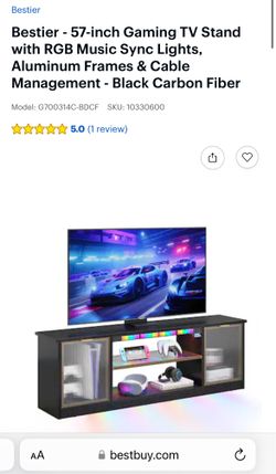 New! Bestier - 57-inch Gaming TV Stand with RGB Music Sync Lights