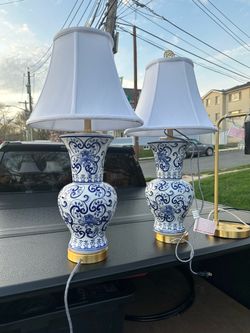 Blue and White Porcelain Table Lamps Set of 2