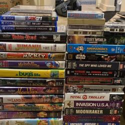 VHS Tapes, Video Games, Cassette Tapes, 3 PS4 Video Games and Cassette Recorder