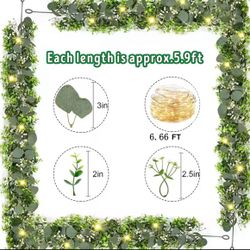 4 Pcs / Artificial Eucalyptus Leaves Greenery Garland Fake Plant Spring Vines With Led for Wedding Room Party Decoration Accessories