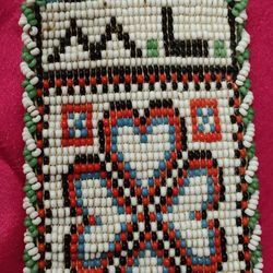 Antique Native American Seed Bead Pocket Watch Fob With Initials ML