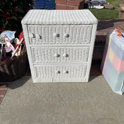 White Wicker, Three Drawer Dresser Measurements In Pictures