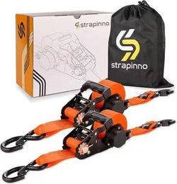 Strapinno 2PCs Retractable Ratchet Tie-Down Straps,5,000 lbs Break Strength- 2 in x 12 ft Heavy Duty Ratchet Strap with Safety Lock S Hooks for Motorc