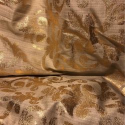 Beige and gold curtain fabric vintage good quality used curtain remnants.