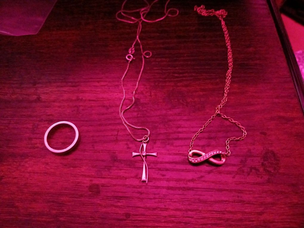 Silver, Silver And Rose Gold Plated Necklaces And Ring