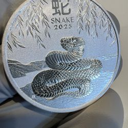 1 Oz 0.9999 Fine Silver Round - $1 Perth Mint 2025 Year Of The Snake