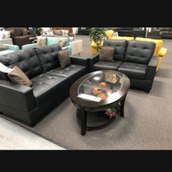 Black 2pc Sofa Set New 