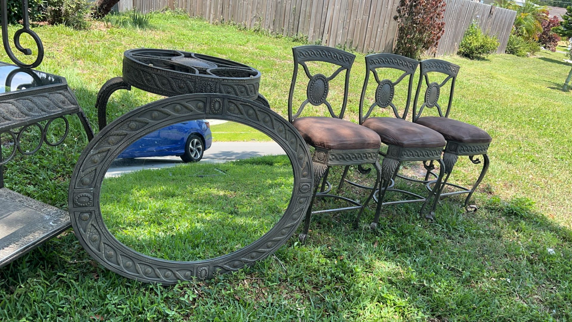 Metal Shelf With Two Tables Mirror And Chairs 