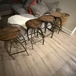 Bar Stool Cast Iron Wood Adjustable 