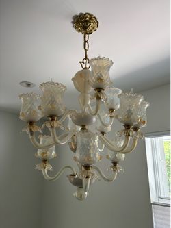 Vintage Murano Glass and Brass Chandelier