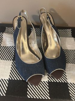 Denim Peep Toe Sling Back Heels 