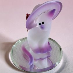 New Glass Baron Frosted Glass Cat Figurine with Hat