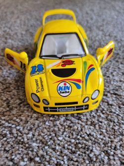Turbo Racer with Decals #28, Yellow - Kinsmart 5008/10DH Diecast Model Toy Car - Like New