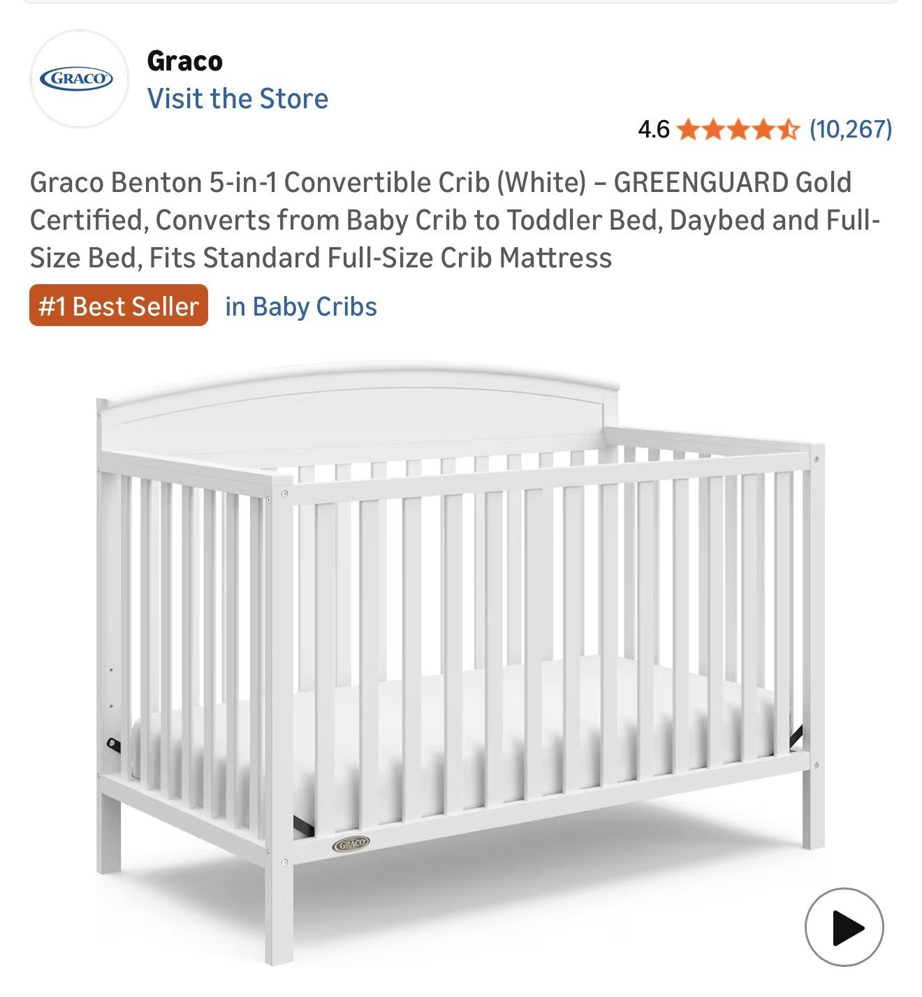 Graco Benton Crib And Mattress Only 7 Months Old.