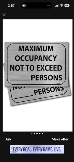 (2 Pack) Maximum Occupancy Sign 7" X 10" Self Adhesive Vinyl Stickers Decal Rest    (  2 Sing for $5. )