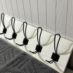 5-Hook White & Black Wall Hooks Rack