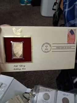 Old Glory Folding Fan First Day Cover Gold Stamp