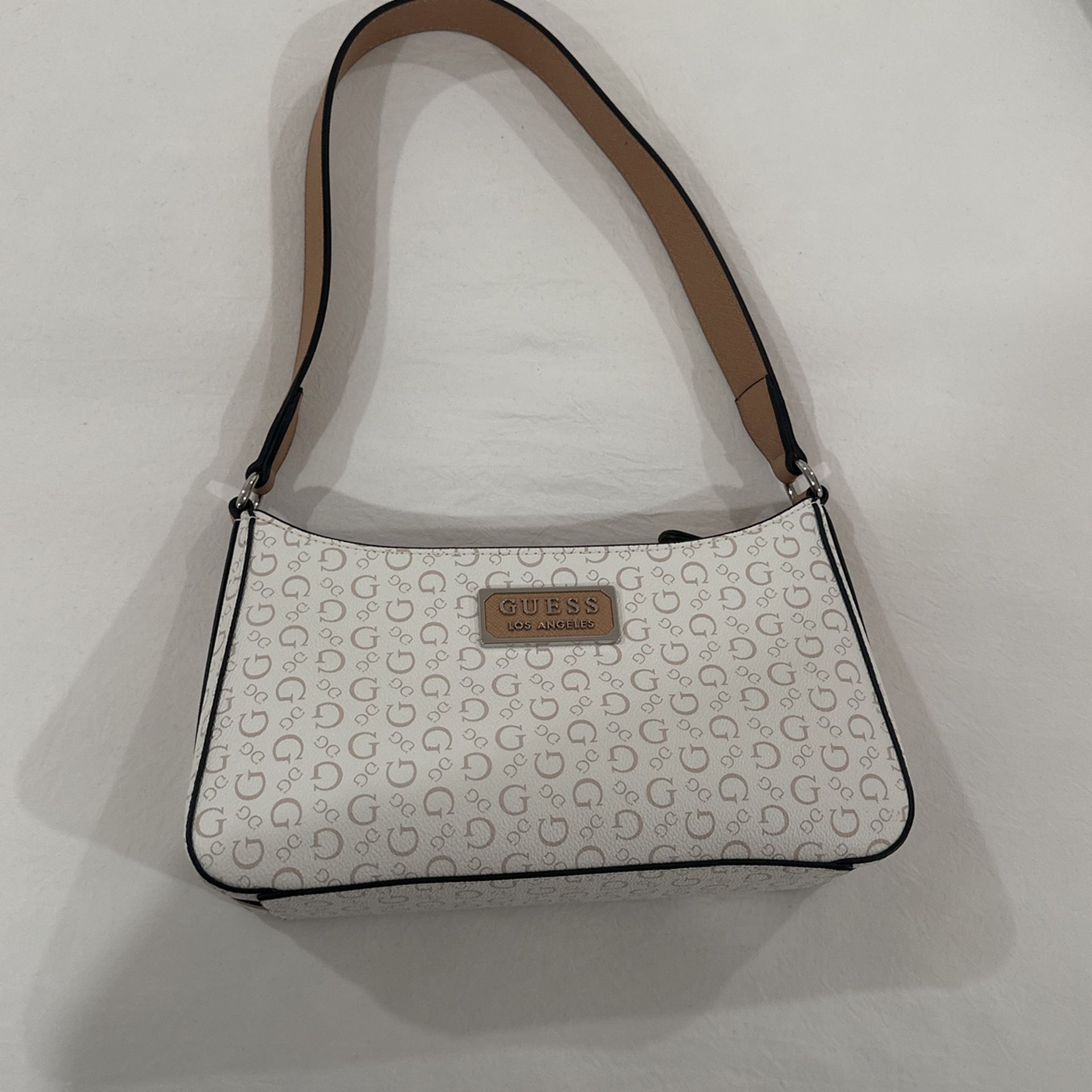 White And Beige Guess Los Angeles Shoulder Bag