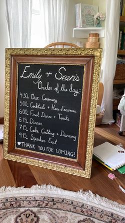34”x28” vintage wood and gold chalkboard event sign