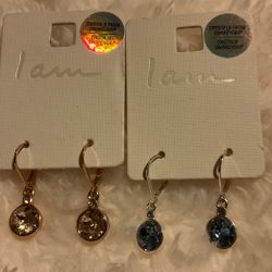 BEAUTIFUL SILVER AND GOLD DANGLE EARRINGS W/Swarovski Crystals.