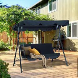 3-Person Outdoor Porch Lounge Chair Metal Patio Swing with Adjustable Weather-Resistant Canopy and Durable Build, Black