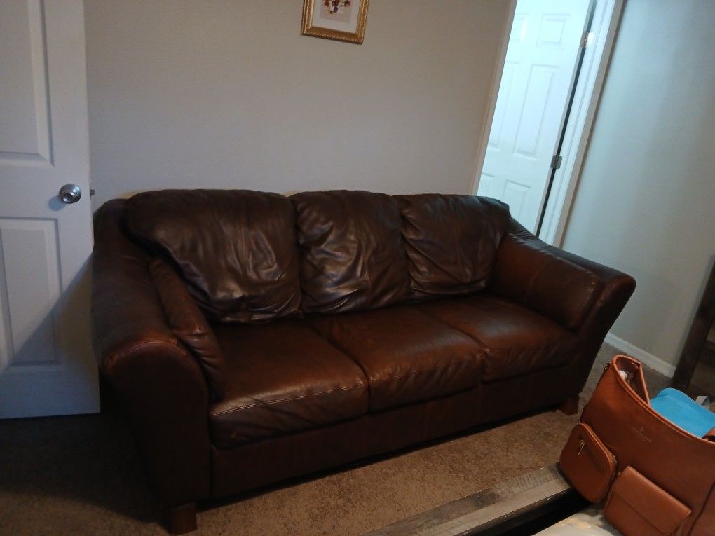 Brown Leather Couch 