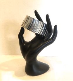 Mid century wide silver tone expansion bracelet