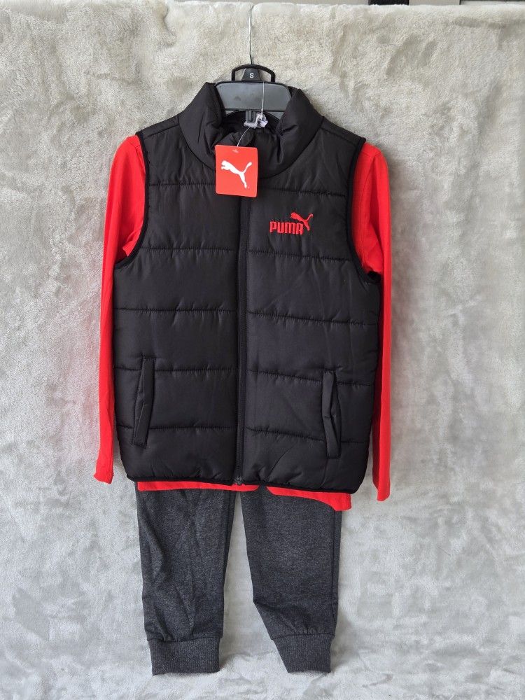 Boys PUMA NWT 3 PIECE PUFFER VEST , SHIRT, PANTS SIZE S