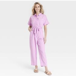 Universal Thread Short Sleeve Linen Bodysuit  Jumpsuit Light Pink Women 8