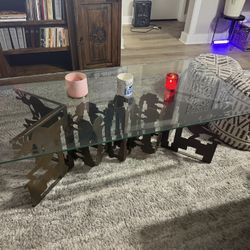Glass And Vintage Iron Coffee Table 