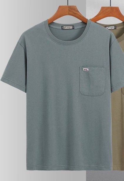 Summer lightweight pure cotton short-sleeved T-shirt for middle-aged and elderly men. Dad's style. Loose half-sleeved round-neck with pockets. Solid c