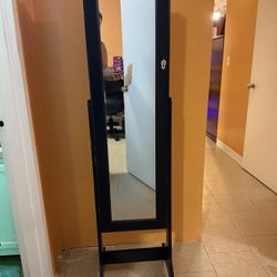 Jewelry Armoire Cabinet with Mirror (Black)