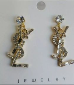 YSL YVES SAINT LAURENT LARGE GOLD TONE  EARRING