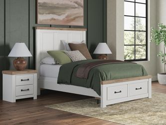 Savonport White/Brown Queen Panel Storage Bed