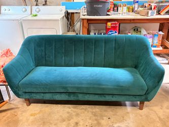 Emerald Green Velvet Mid Century Modern Sofa Couch