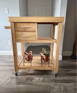 Bamboo Kitchen Cart with Drawers and Wheels