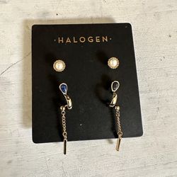 Halogen Set Of 3 Gold Tone Post Earrings 
