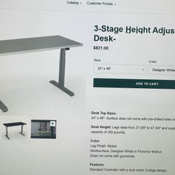 BRAND  NEW  3 - STAGE HEIGHT ADJUSTABLE DESK 24” X 48”