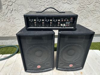 Harbinger m60 60w 4 channel portable pa with 10” speakers.