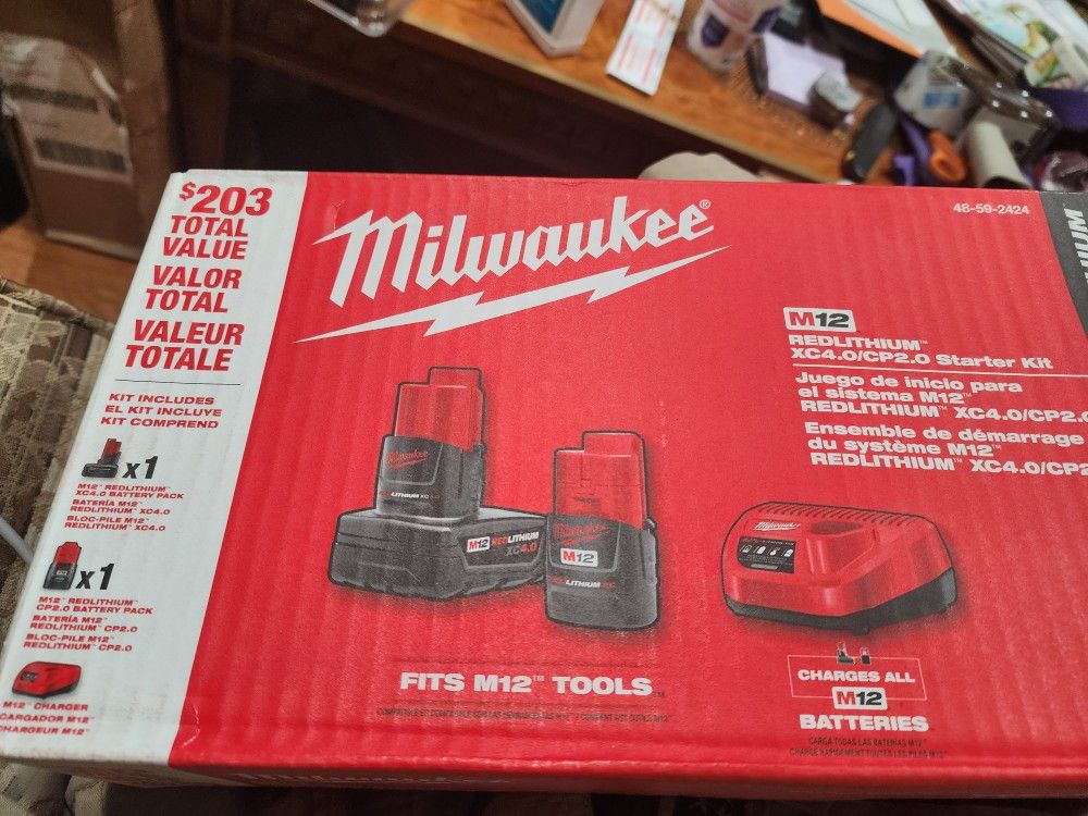 Milwaukee 48-59-2424 M12 REDLITHIUM CP 2.0 Ah, XC 4.0Ah Battery & Charger (New), FIRM AND FIRM