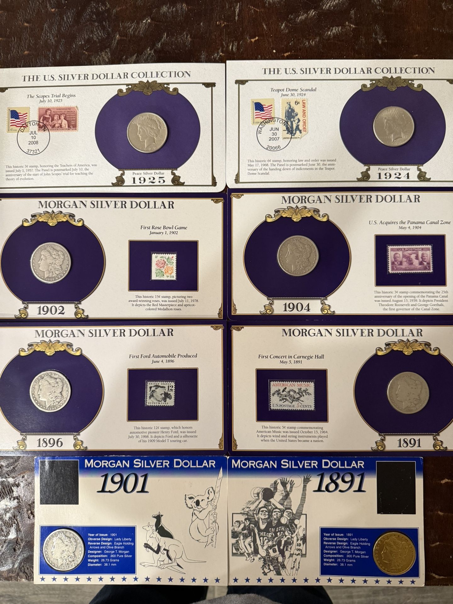 Beautiful Morgan, Peace Dollar and Stamp Collector Cards