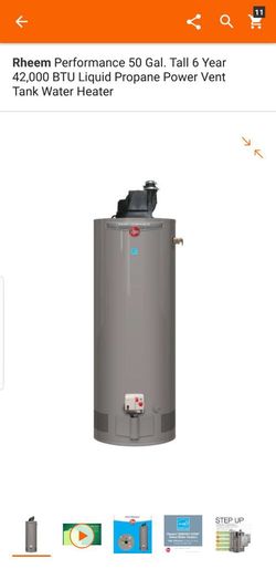 Rheem 50gal water heater with vent , liquid propane