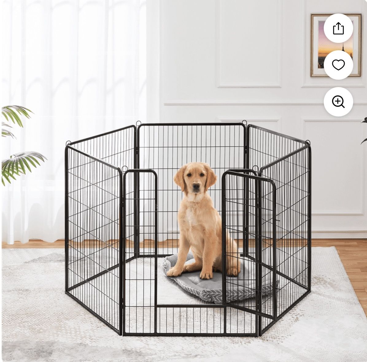 40"H 6-Panel Foldable Steel Dog Playpen for Medium Large Dogs, Black