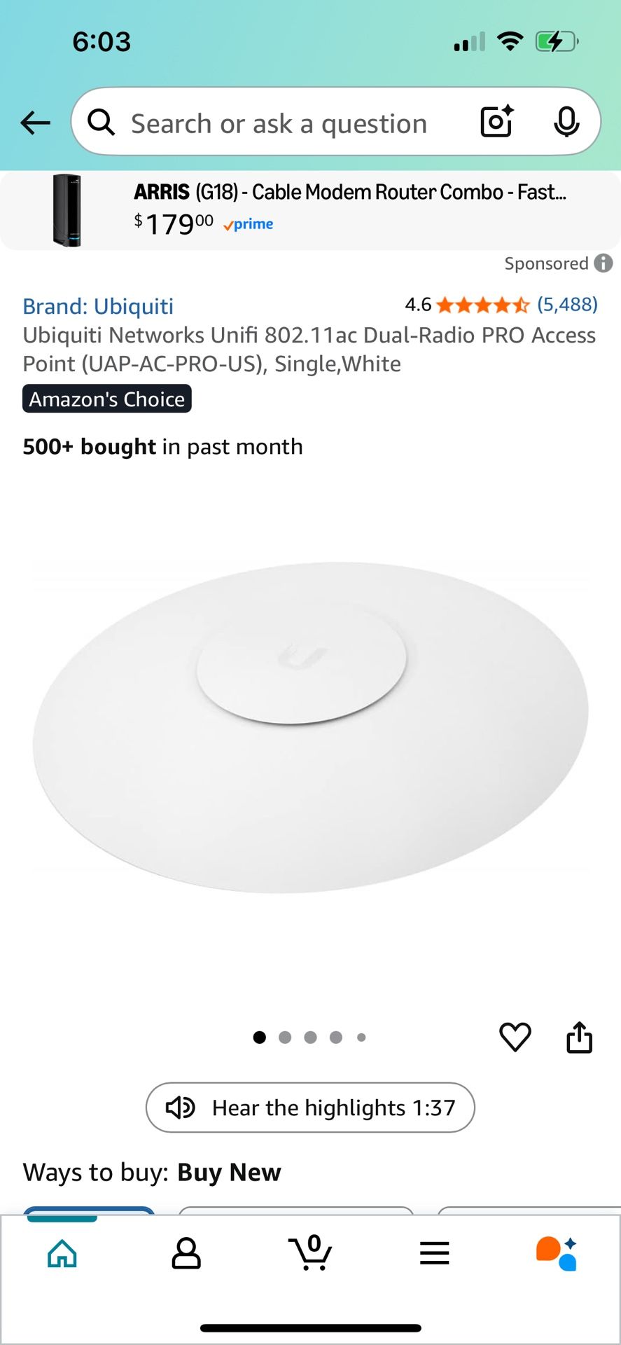 Ubiquiti Networks Unifi 802.11ac Dual-Radio PRO Access Point (UAP-AC-PRO-US), Single,White