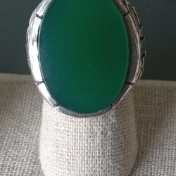 Silver Men's Ring With Green Agate