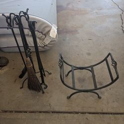 Iron Fireplace Tool Set And Log Holder